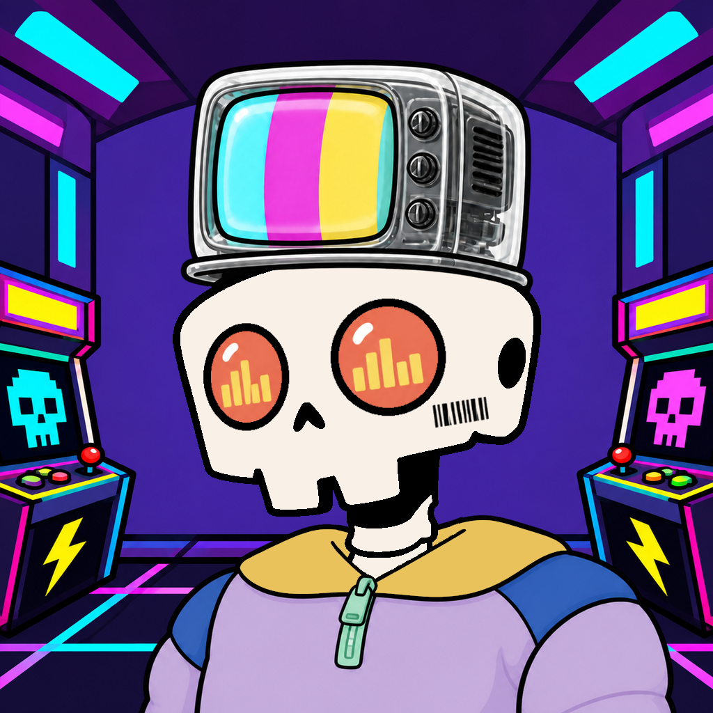 Bonehead with equalizer eyes and retro television in the Revised Arcade