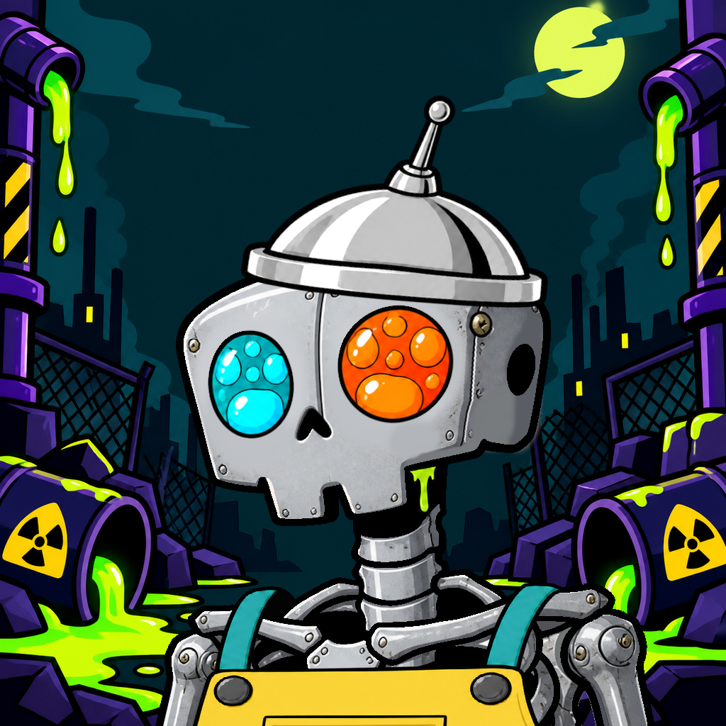Bonehead with robot skull, lava eyes and satellite helmet in the Toxic Waste Dump
